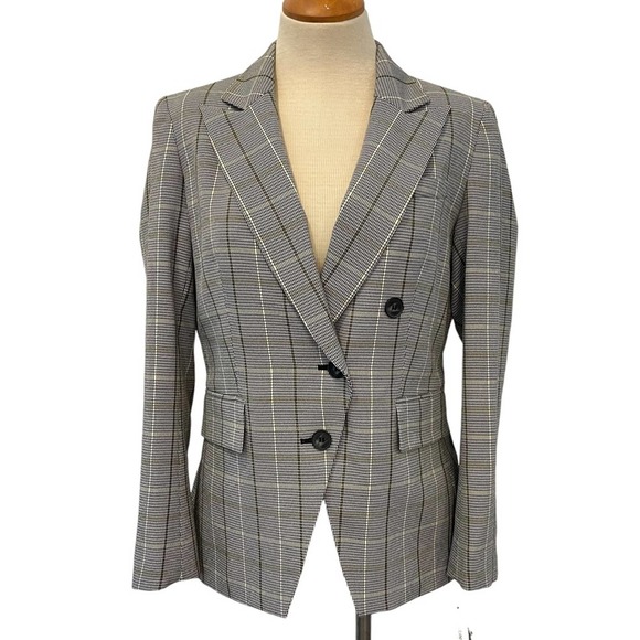 Bar III Jackets & Blazers - BAR III MACYS BLACK WHITE PLAID BLAZER JACKET DOUBLE BREASTED SRING WORK OFFICE